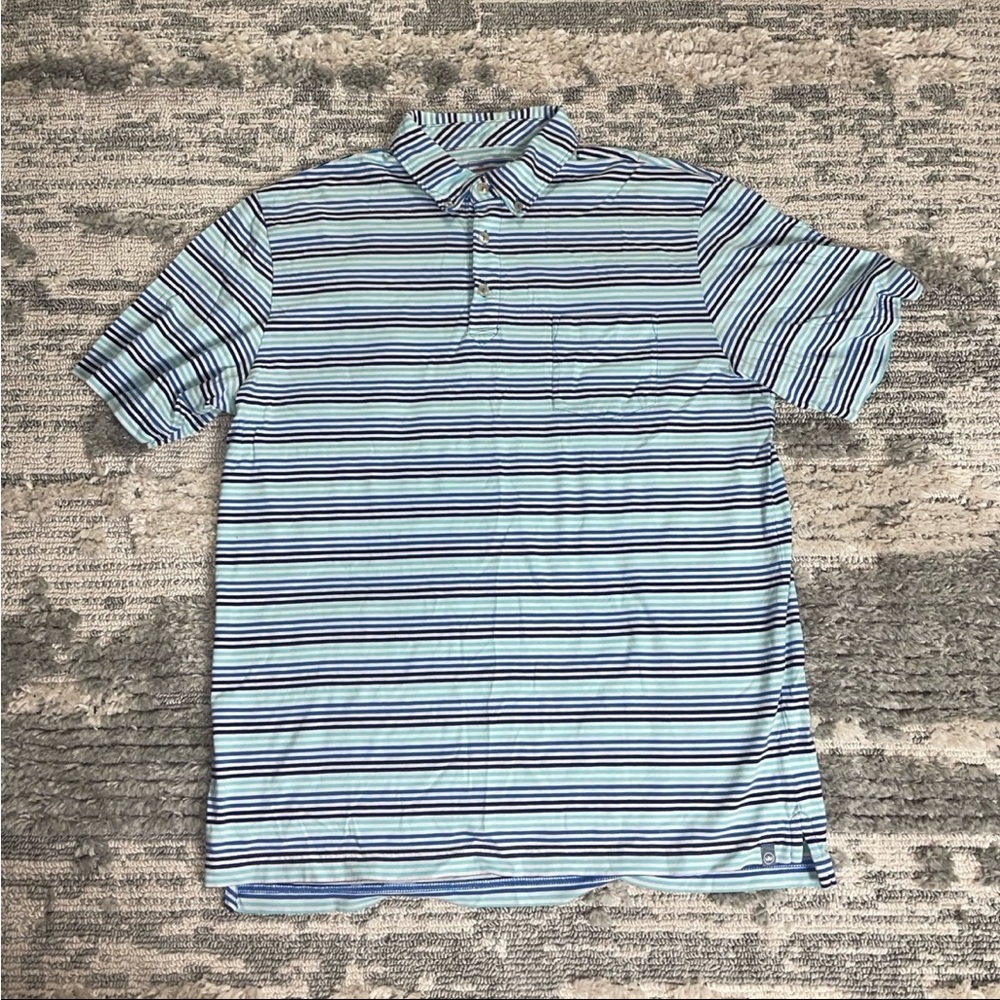 Men’s Blue Striped Peter Millar Polo Athletic Shirt
- Size Medium (M)